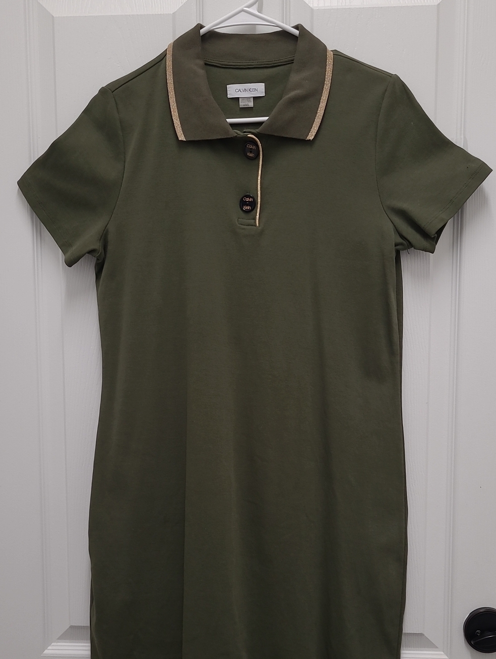 Calvin Klein Olive Polo Dress with Tan Contrast Trim